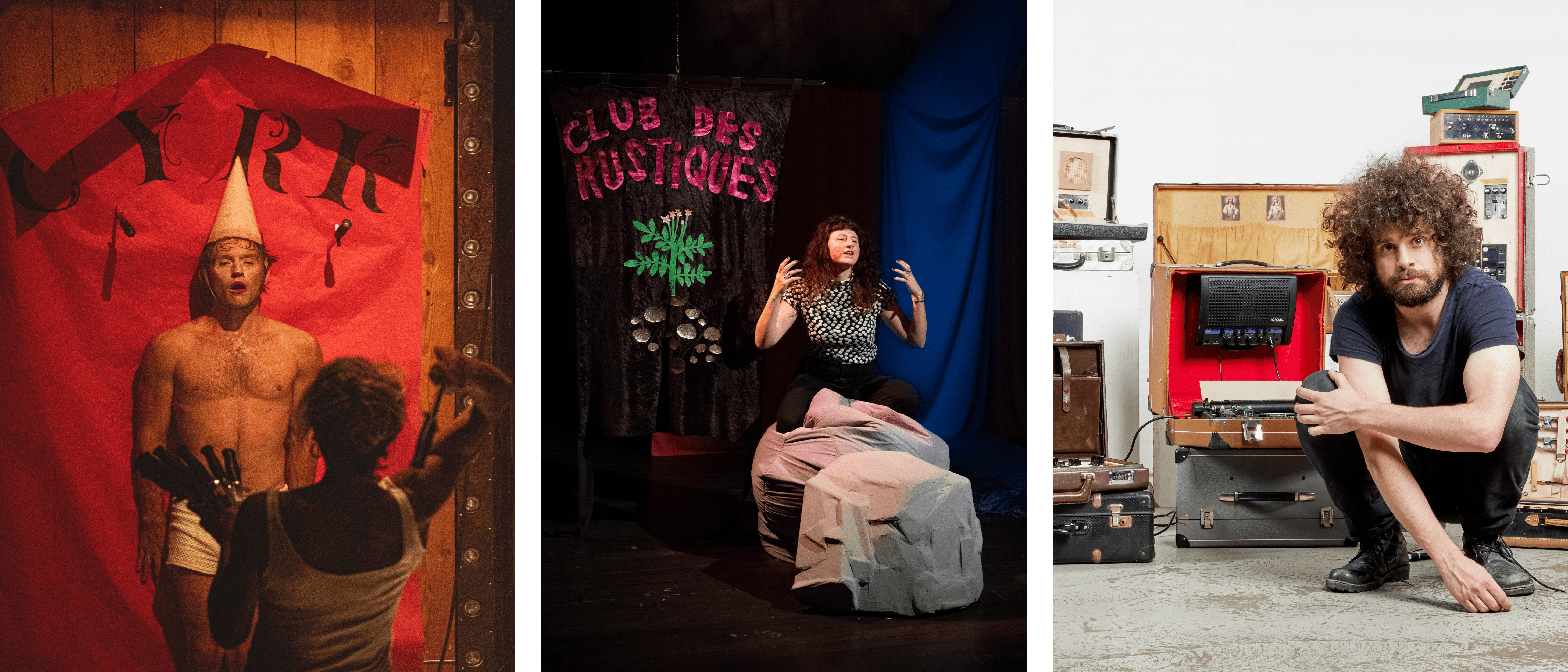 de g. à d. : Oraison, Cie Rasposo © Ryo Ichii - Niagara 3000, Pamina de Coulon © Mathilde Widmann - Suitecase Suite, Louis Jucker © Prune Simon Vermot